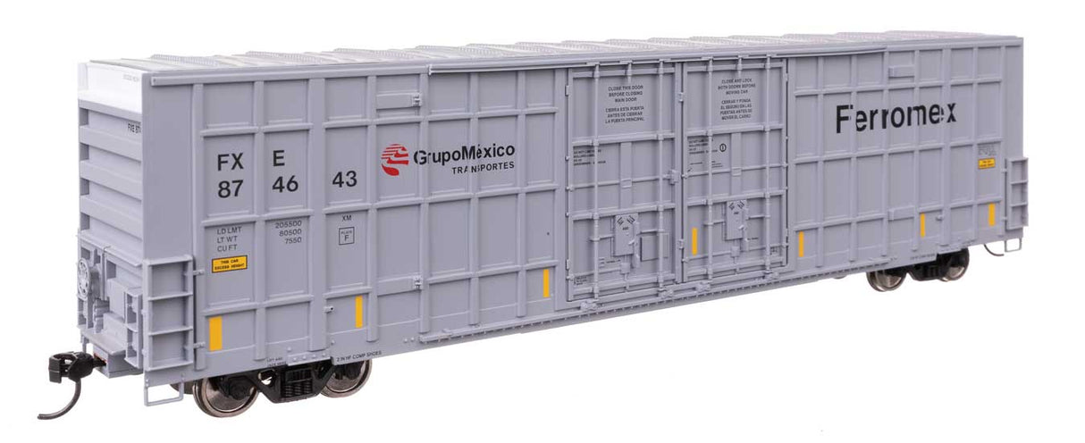 WalthersMainline HO 60' High Cube Plate F Horizontal Post Boxcar - Ready to Run -- Ferromex #874643 (gray)