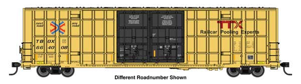 WalthersMainline HO 60' High Cube Plate F Horizontal Post Boxcar - Ready to Run -- TTX TBOX #664166 (yellow, black, Standard Lettering)