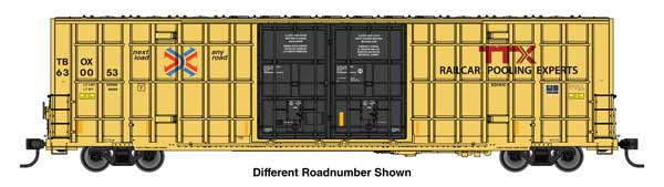 WalthersMainline HO 60' High Cube Plate F Horizontal Post Boxcar - Ready to Run -- TTX TBOX #630247 (yellow, black, High Lettering)