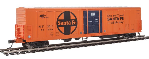 Walthers Mainline 57' Mechanical Reefer - Ready to Run -- Santa Fe SFRC #55569 (orange, black, Large Logo, Ship and Travel Slogan) - 910-3938