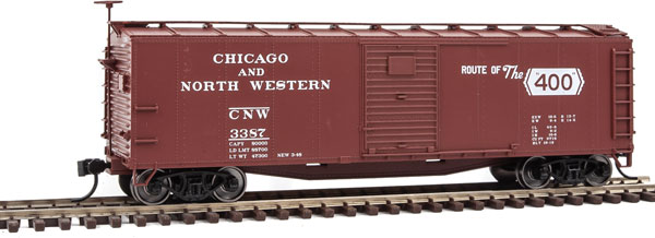 Walthers Mainline 40' Rebuilt Steel Boxcar - Ready To Run -- Chicago & North Western(TM) #3387 (Boxcar Red, "Route of the 400" Slogan) - 910-40801