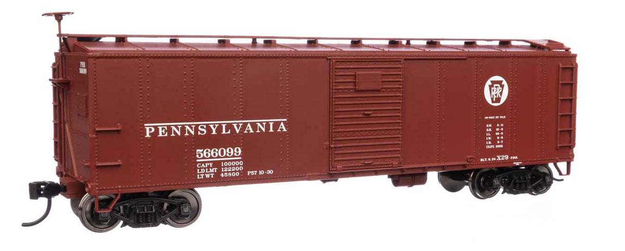 WalthersMainline HO 40' Early X29 Boxcar - Ready to Run -- Pennsylvania Railroad #566099 Circle Keystone (Tuscan, white)