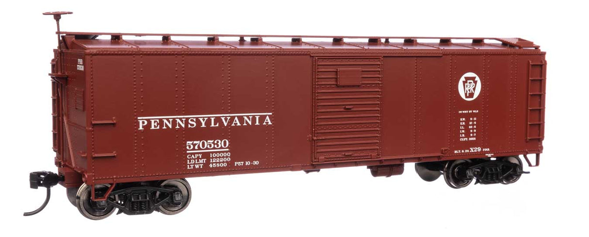 WalthersMainline HO 40' Early X29 Boxcar - Ready to Run -- Pennsylvania Railroad #570530 Circle Keystone (Tuscan, white)