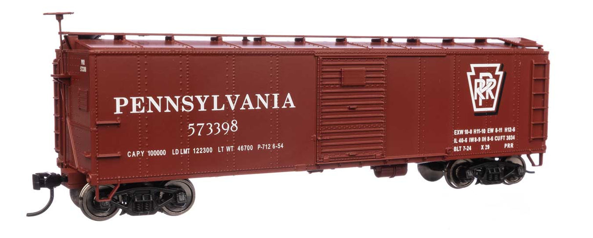 WalthersMainline HO 40' Early X29 Boxcar - Ready to Run -- Pennsylvania Railroad #573398 Shadow Keystone (Tuscan, white)
