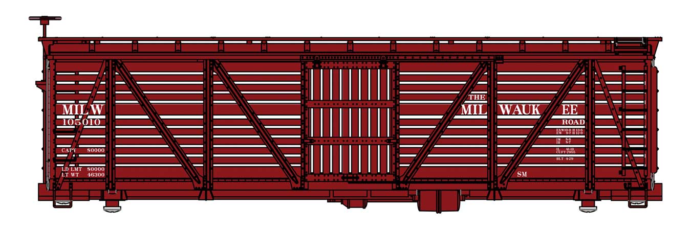 WalthersMainline HO 40'Wood Stock Car - Ready to Run -- Milwaukee Road #105010