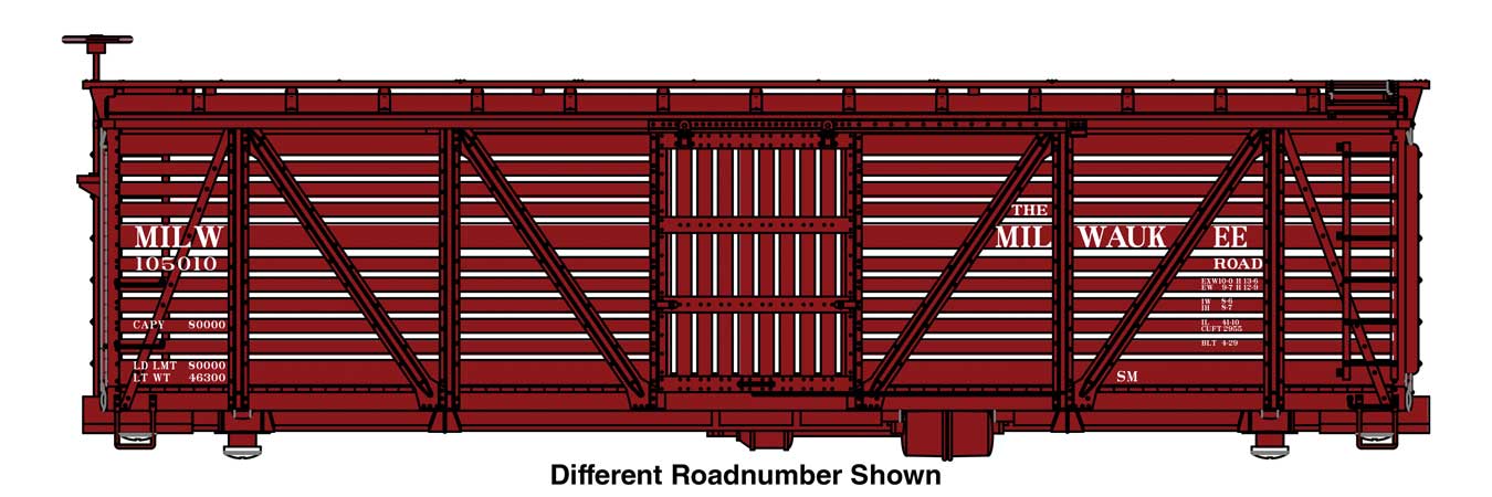 WalthersMainline HO 40'Wood Stock Car - Ready to Run -- Milwaukee Road #105030