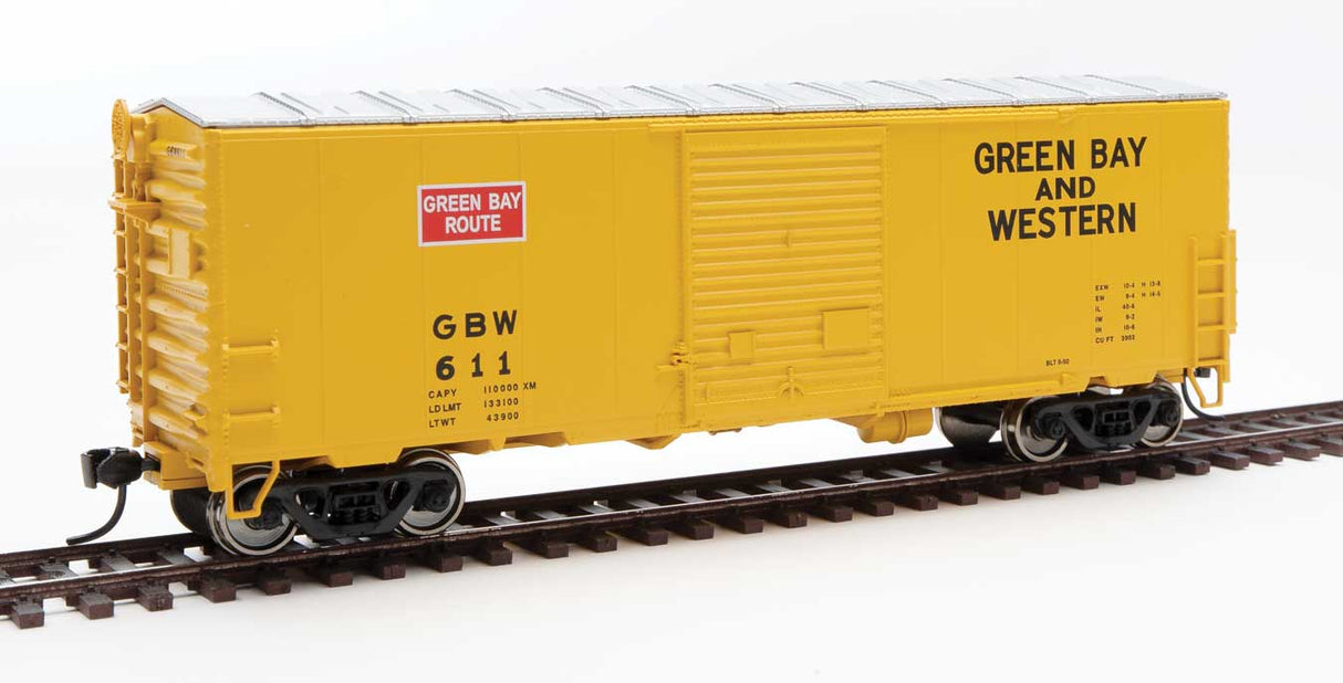 Walthers Mainline 40' ACF Modernized Welded Boxcar w/8' Youngstown Door - Ready to Run -- Green Bay & Western #611 - 910-45005