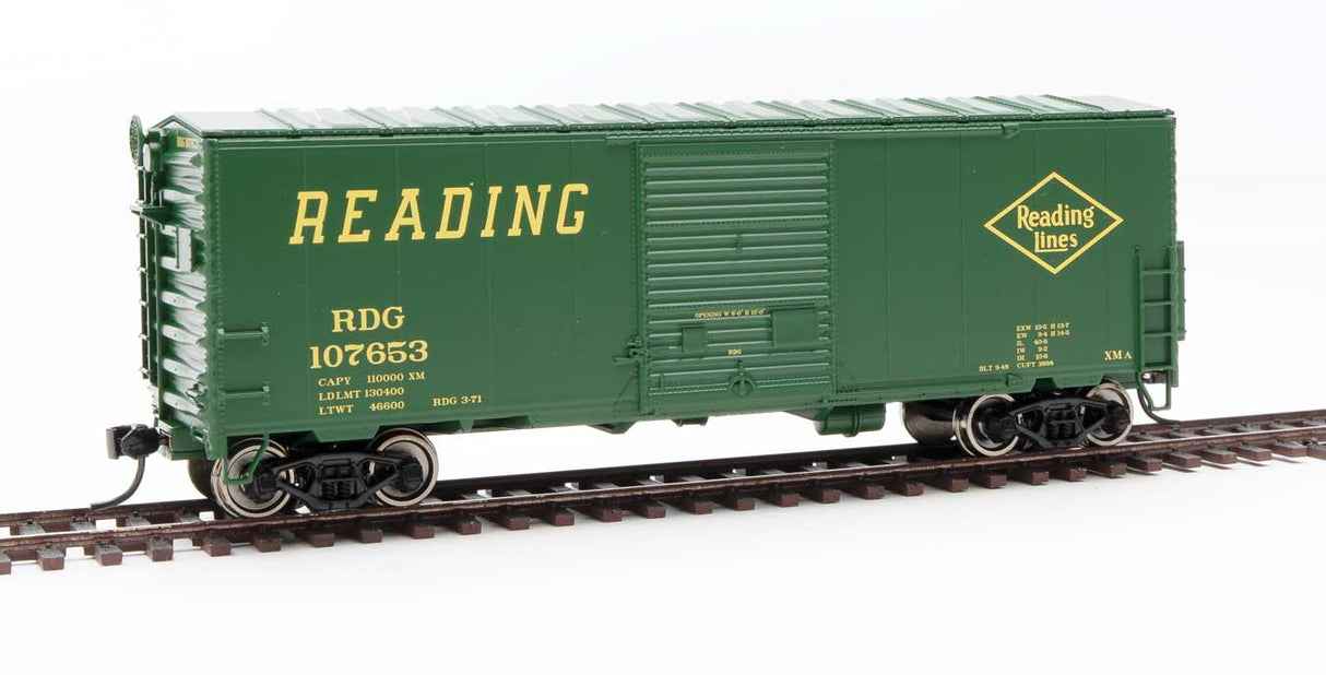 Walthers Mainline 40' ACF Modernized Welded Boxcar w/8' Youngstown Door - Ready to Run -- Reading #107653 - 910-45019