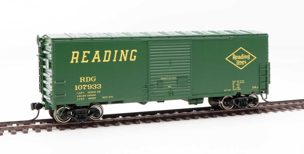 Walthers Mainline 40' ACF Modernized Welded Boxcar w/8' Youngstown Door - Ready to Run -- Reading #107933 - 910-45021