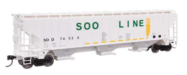 WalthersMainline HO 57' Trinity 4750 3-Bay Covered Hopper - Ready to Run -- Soo Line #74534