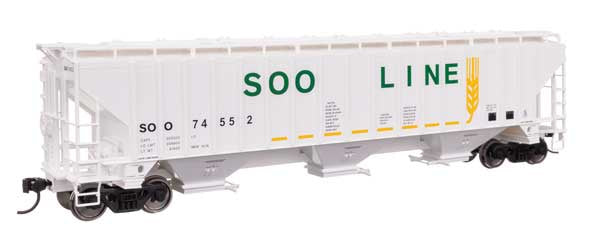 WalthersMainline HO 57' Trinity 4750 3-Bay Covered Hopper - Ready to Run -- Soo Line #74552