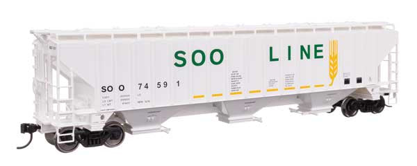 WalthersMainline HO 57' Trinity 4750 3-Bay Covered Hopper - Ready to Run -- Soo Line #74591
