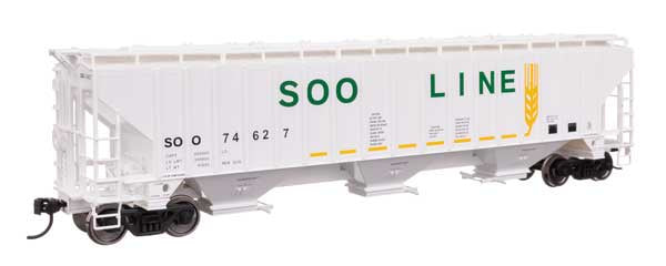WalthersMainline HO 57' Trinity 4750 3-Bay Covered Hopper - Ready to Run -- Soo Line #74627