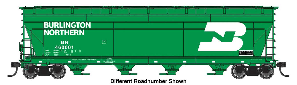 WalthersMainline HO ACF 5250 4-Bay Centerflow Covered Hopper - Ready to Run – Burlington Northern (BN) #460088