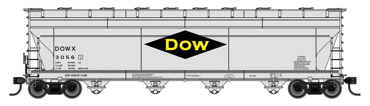 WalthersMainline HO ACF 5250 4-Bay Centerflow Covered Hopper - Ready to Run – Dow Chemical DOWX #3056