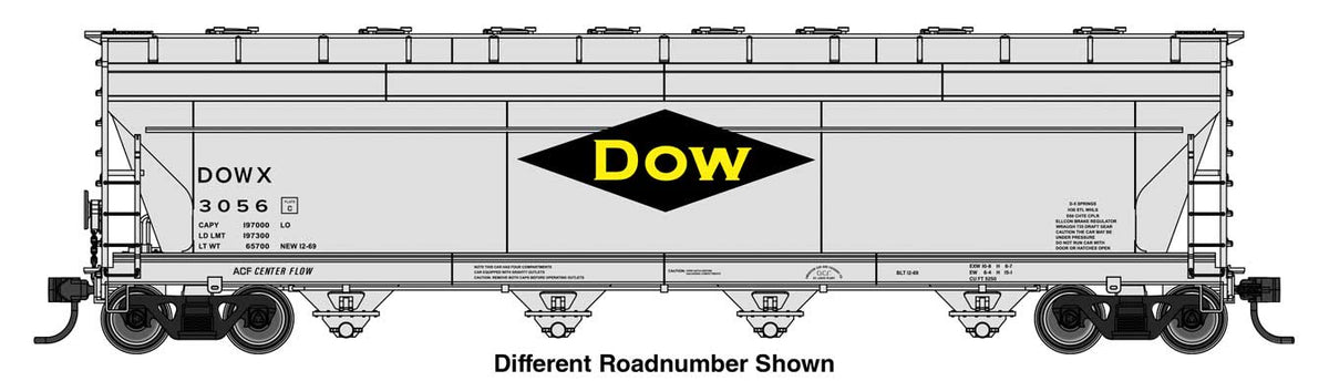 WalthersMainline HO ACF 5250 4-Bay Centerflow Covered Hopper - Ready to Run – Dow Chemical DOWX #3059
