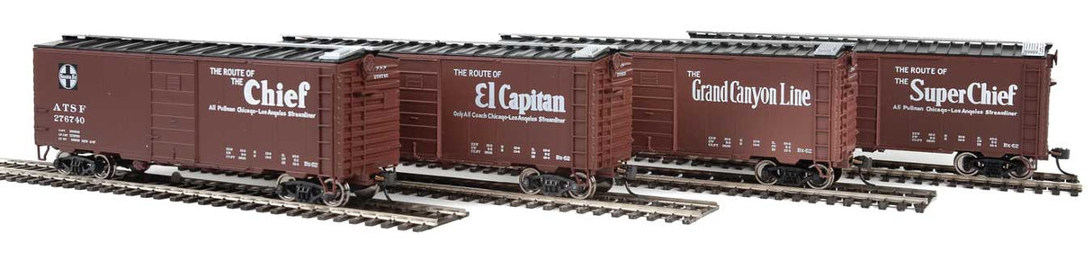 Walthers Mainline 40' Pullman-Standard PS-1 Santa Fe Slogan Boxcar 4-Pack - Ready to Run -- Set #3 - #276690, #276620, #276740, #276560 - 910-51402