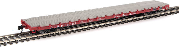 Walthers Mainline 60' General-Purpose Flatcar - Ready to Run -- Santa Fe #95523 (General Service, Super Shock Control; red, white) - 910-5320