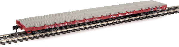 Walthers Mainline 60' General-Purpose Flatcar - Ready to Run -- Santa Fe #95567 (General Service, Super Shock Control; red, white) - 910-5321