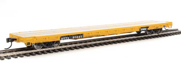 Walthers Mainline 60' Pullman-Standard Flatcar - Ready to Run -- Trailer Train HTTX #91621 (Heavy Duty Loading; yellow, black) - 910-5339