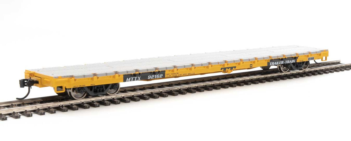 Walthers Mainline 60' Pullman-Standard Flatcar - Ready to Run -- Trailer-Train MTTX #92162 (General Loading; yellow, black) - 910-5340
