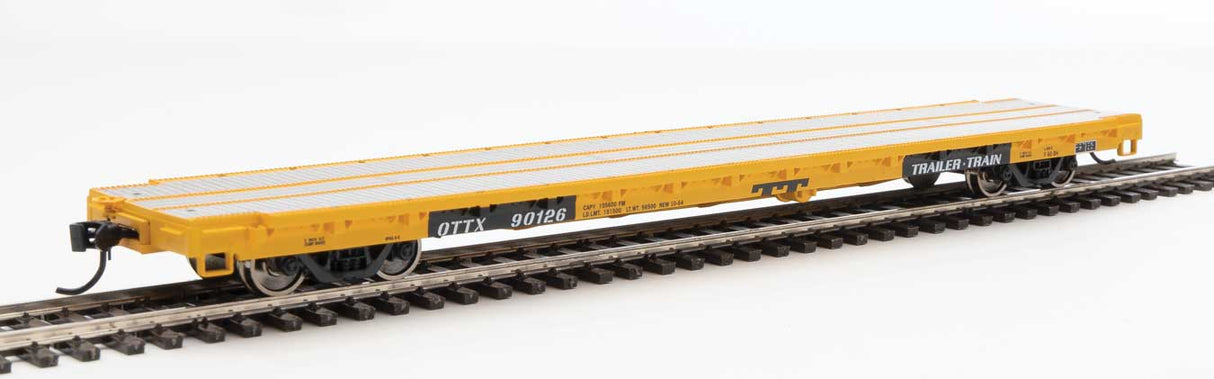 Walthers Mainline 60' Pullman-Standard Flatcar - Ready to Run -- Trailer-Train OTTX #90126 (modernized version, yellow, black TT logo) - 910-5347