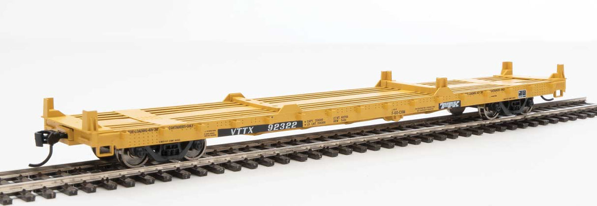 Walthers Mainline 60' Pullman-Standard Flatcar - Ready to Run -- TTX VTTX #92322 (20' and 40' container loading, yellow, black, white) - 910-5353
