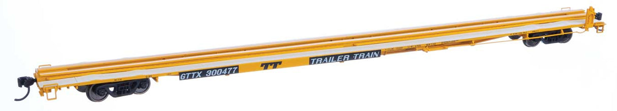 Walthers Mainline 85' General American G85 Flatcar - Ready to Run -- GTTX (Yellow) #300477 - 910-5557
