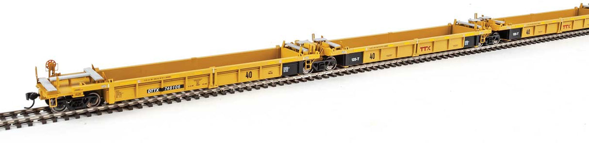 Walthers Mainline Thrall 5-Unit Rebuilt 40' Well Car - Ready to Run -- Trailer-Train DTTX #748106 A-E (yellow, Small Red Logo) - 910-55648