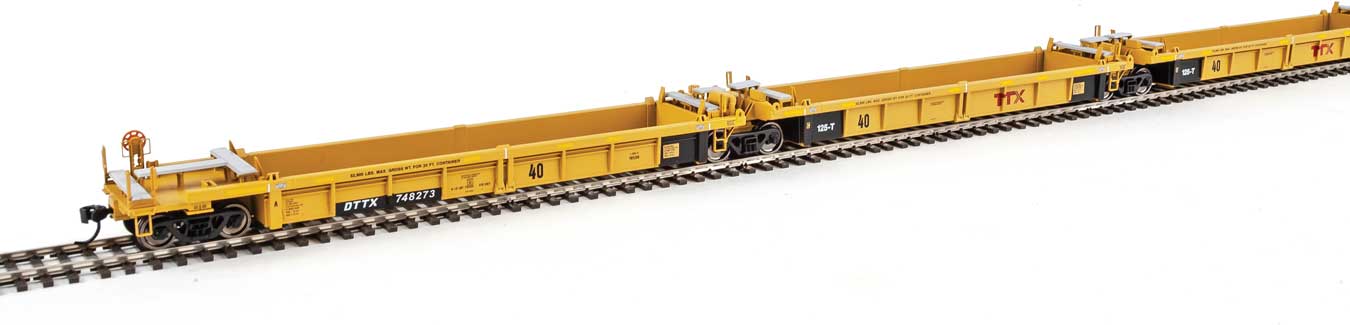 Walthers Mainline Thrall 5-Unit Rebuilt 40' Well Car - Ready to Run -- Trailer-Train DTTX #748273 A-E (yellow, Large Red Logo) - 910-55652