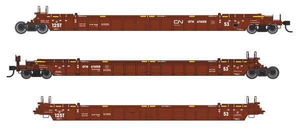WalthersMainline HO NSC Articulated 3-Unit 53' Well Car - Ready-to-Run -- Canadian National (CN) GTW #676008
