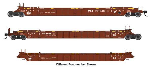 WalthersMainline HO NSC Articulated 3-Unit 53' Well Car - Ready-to-Run -- Canadian National (CN) GTW #676037