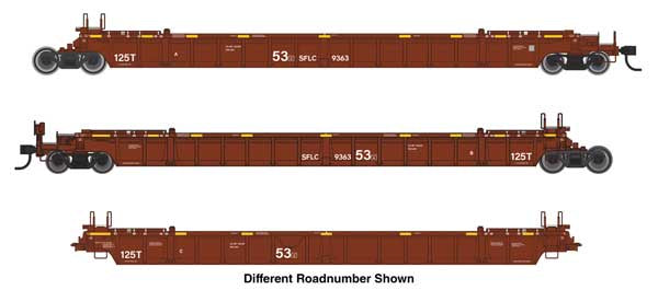 WalthersMainline HO NSC Articulated 3-Unit 53' Well Car - Ready-to-Run -- Santa Fe (ATSF) Leasing Co. SFLC #9363