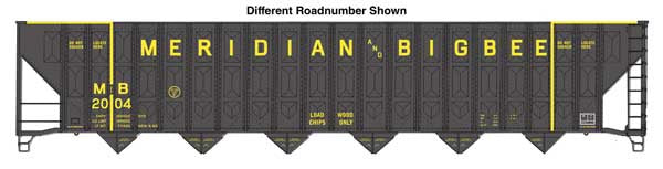 WalthersMainline HO 73' Greenville 7,000 Cubic Foot Wood Chip Hopper - Ready to Run -- Meridian & Bigbee #2012