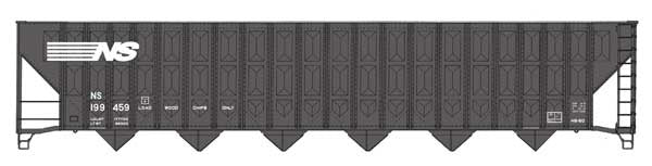 WalthersMainline HO 73' Greenville 7,000 Cubic Foot Wood Chip Hopper - Ready to Run -- Norfolk Southern #199459