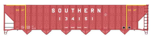 WalthersMainline HO 73' Greenville 7,000 Cubic Foot Wood Chip Hopper - Ready to Run -- Southern Railway #134151 (brown)