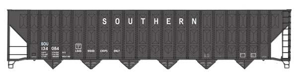 WalthersMainline HO 73' Greenville 7,000 Cubic Foot Wood Chip Hopper - Ready to Run -- Southern Railway #134084 (black)