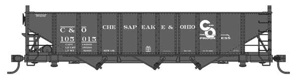 WalthersMainline HO 70-Ton AAR 3-Bay Open Hopper - Ready to Run -- Chesapeake & Ohio #105015