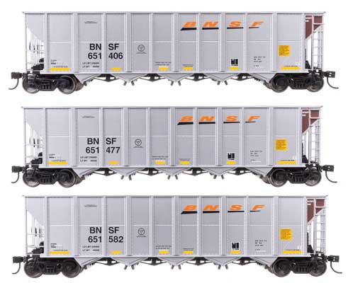 WalthersMainline HO 50' RD-4 Hopper 3-Pack - Ready to Run -- BNSF #651406, 651477, 651582