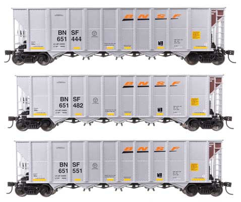 WalthersMainline HO 50' RD-4 Hopper 3-Pack - Ready to Run -- BNSF #651444, 6511482, 651551