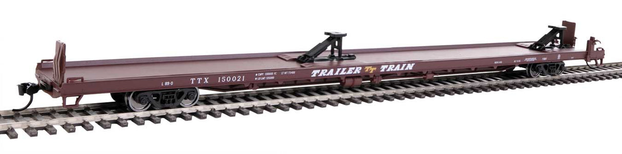 Walthers Mainline 89' Channel Side Flatcar - Ready to Run -- Trailer-Train #150021 (1960s Brown, 40' Trailer Service) - 910-5711