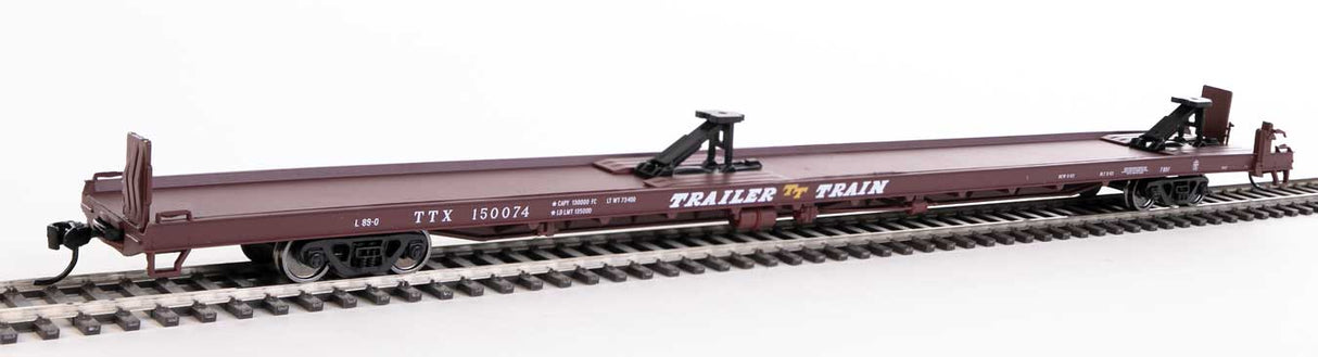 Walthers Mainline 89' Channel Side Flatcar - Ready to Run -- Trailer-Train #150074 (1960s Brown, 40' Trailer Service) - 910-5712
