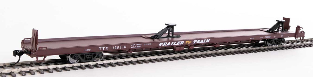 Walthers Mainline 89' Channel Side Flatcar - Ready to Run -- Trailer-Train #150110 (1960s Brown, 40' Trailer Service) - 910-5713