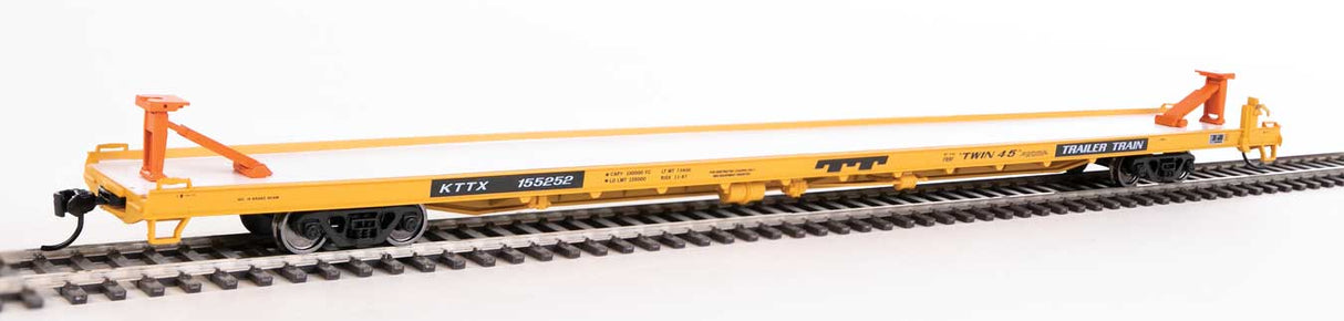 Walthers Mainline 89' Channel Side Flatcar - Ready to Run -- Trailer-Train KTTX #155252 (yellow, black; Twin 45') - 910-5722