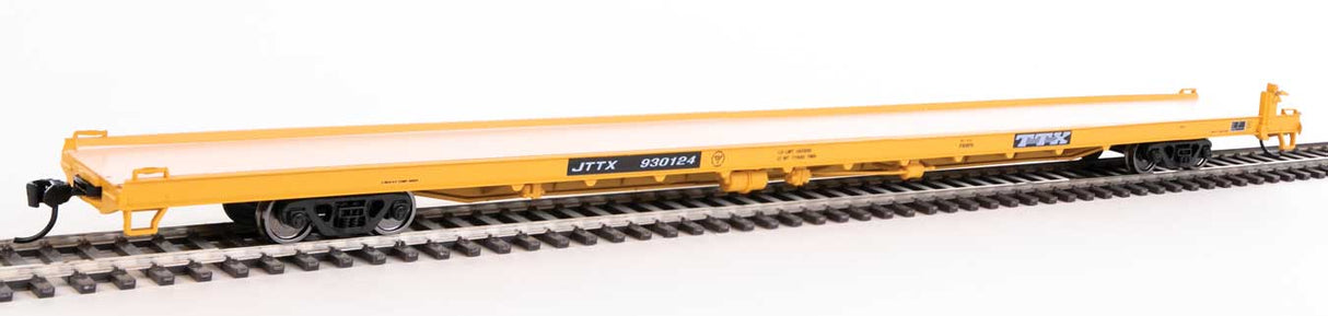 Walthers Mainline 89' Channel Side Flatcar - Ready to Run -- Trailer-Train JTTX #930124 (yellow, black; General Service) - 910-5724