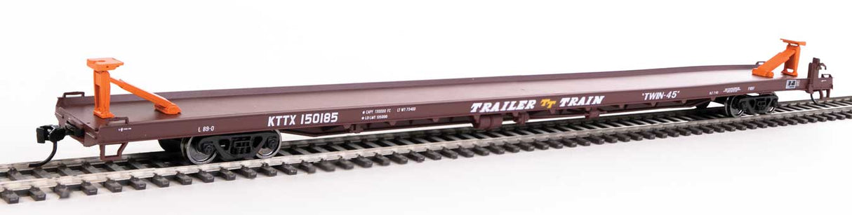 Walthers Mainline 89' Channel Side Flatcar - Ready to Run -- Trailer-Train KTTX #150185 (1960s brown, Twin 45') - 910-5727