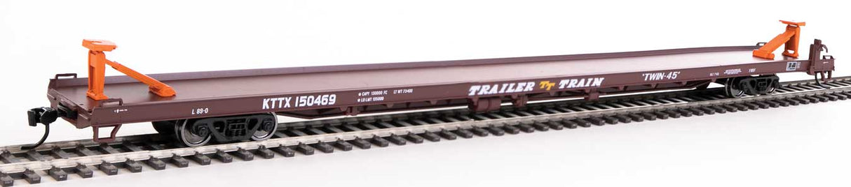 Walthers Mainline 89' Channel Side Flatcar - Ready to Run -- Trailer-Train KTTX #150469 (1960s brown, Twin 45') - 910-5728