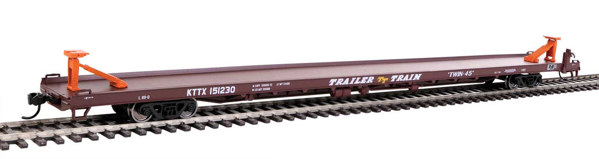 Walthers Mainline 89' Channel Side Flatcar - Ready to Run -- Trailer-Train KTTX #151230 (1960s brown, Twin 45') - 910-5730