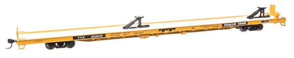 WalthersMainline 89' Channel Side Flatcar - Ready to Run -- Trailer-Train #150272 (yellow, black; 40' Trailer Service)