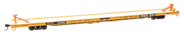 WalthersMainline 89' Channel Side Flatcar - Ready to Run -- Trailer-Train KTTX #153988 (yellow, black; Twin 45')
